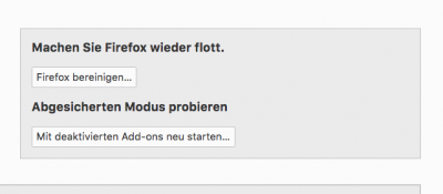abou:support Seite des Mozilla Browsers